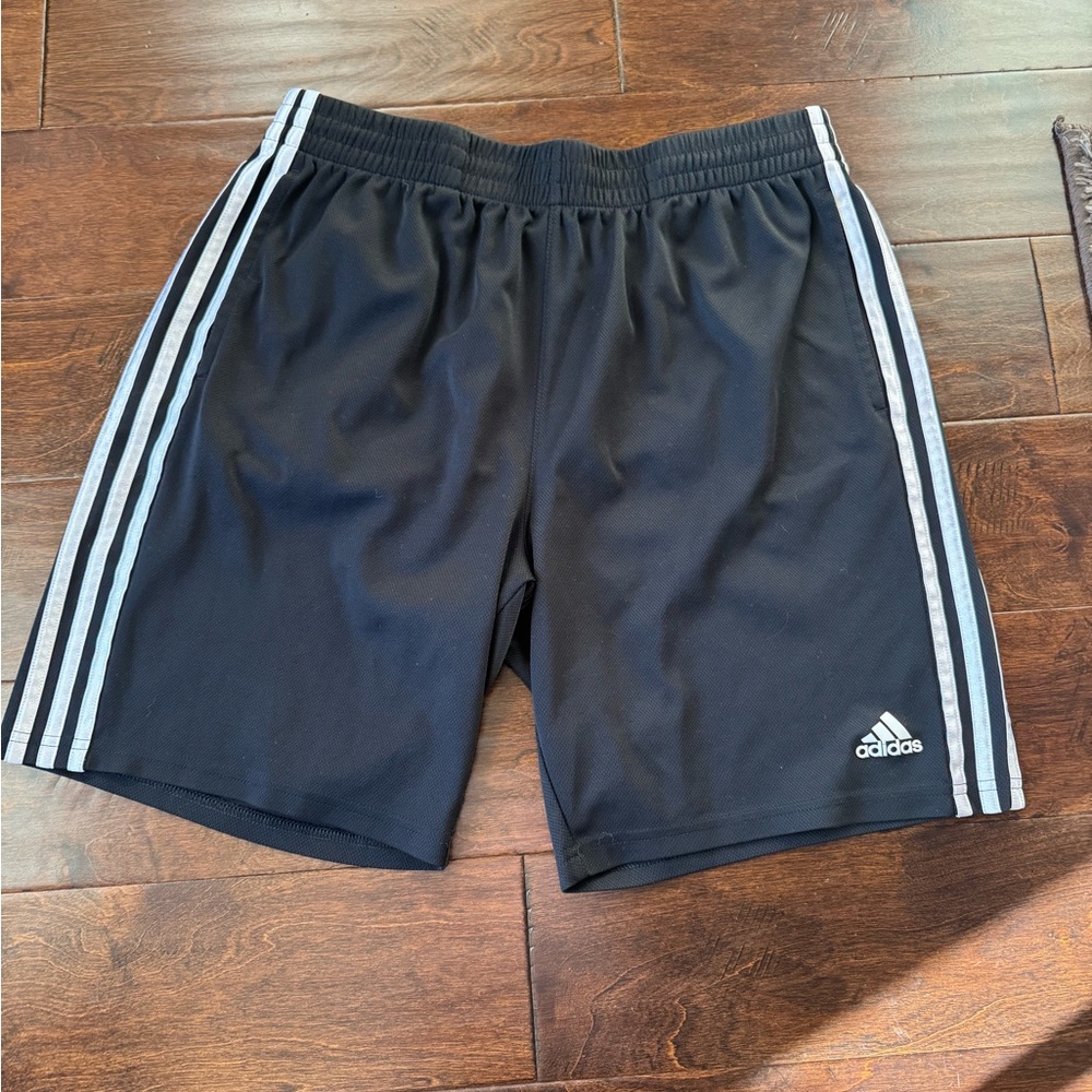 Adidas Men's Athletic Shorts in Black with Gray Stripes